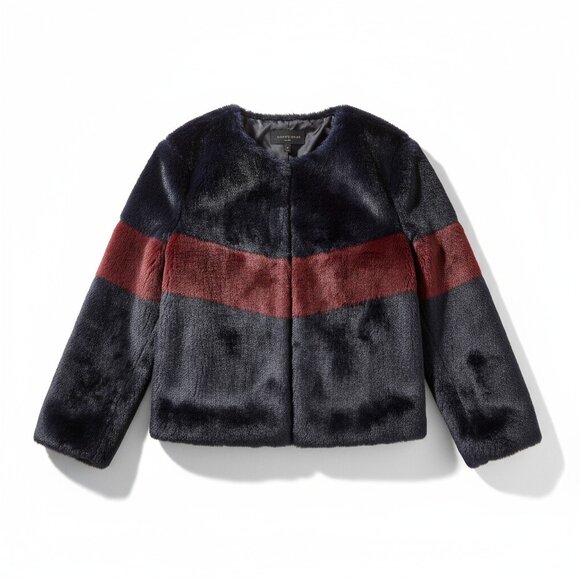 Lemon Tart Faux Fur Colorblock Jacket – Size XL Black & Burgundy - Picture 1 of 7